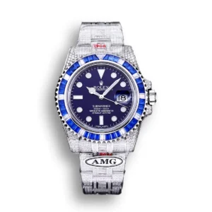 Photo 24 - Diamond Replica Rolex Rolex Submariner Iced Out Ref.116619LB Blue Clear Diamonds Bezel