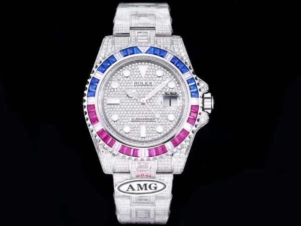 Photo 2 - Diamond Replica Rolex Rolex Submariner Iced Out Ref.116610LN 40mm Blue-Pink Bezel