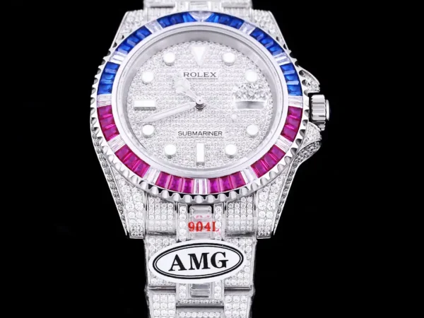 Photo 4 - Diamond Replica Rolex Rolex Submariner Iced Out Ref.116610LN 40mm Blue-Pink Bezel