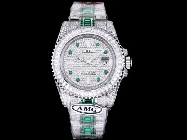 Photo 3 - Diamond Replica Rolex Rolex Submariner Iced Out Ref.116610LN 40mm White Bezel Green Markers