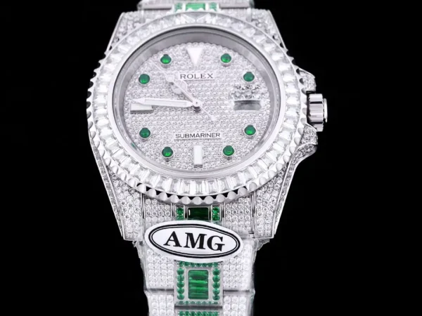 Photo 5 - Diamond Replica Rolex Rolex Submariner Iced Out Ref.116610LN 40mm White Bezel Green Markers