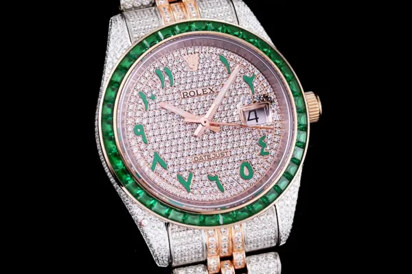 Photo 4 - Diamond Replica Rolex Rolex Datejust Ref.126300 41mm Arabic Dial Full-Diamond Green Bezel