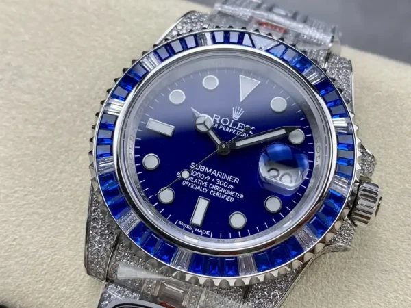 Photo 4 - Diamond Replica Rolex Rolex Submariner Iced Out Ref.116619LB Blue Dial Blue Bezel