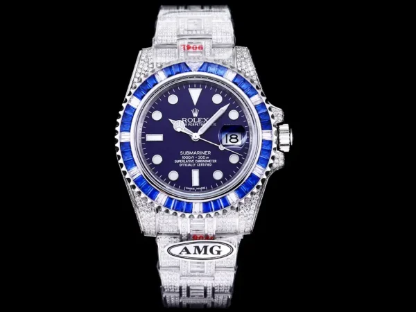 Photo 2 - Diamond Replica Rolex Rolex Submariner Iced Out Ref.116619LB Blue Clear Diamonds Bezel