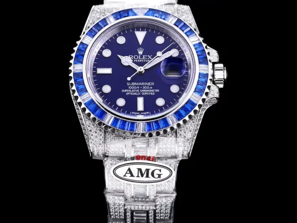 Photo 3 - Diamond Replica Rolex Rolex Submariner Iced Out Ref.116619LB Blue Clear Diamonds Bezel