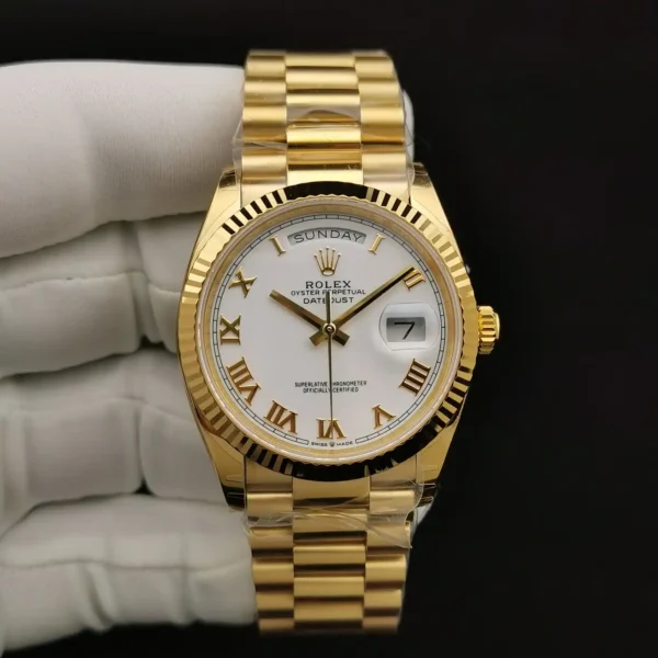 Photo 3 - Gold Replica Rolex Rolex Day-Date Ref. 128238 36mm White Roman Dial Yellow Gold