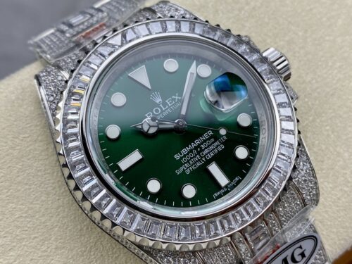 Replica Rolex Submariner Iced Out 116610LV 41mm Green Dial - Best shop to buy a Fake Rolex