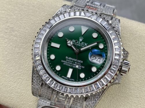 Replica Rolex Submariner Iced Out 116610LV 41mm Green Dial - Best shop to buy a Fake Rolex