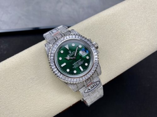 Replica Rolex Submariner Iced Out 116610LV 41mm Green Dial - Best shop to buy a Fake Rolex