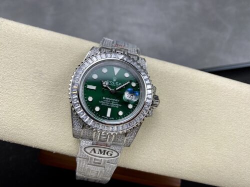 Replica Rolex Submariner Iced Out 116610LV 41mm Green Dial - Best shop to buy a Fake Rolex