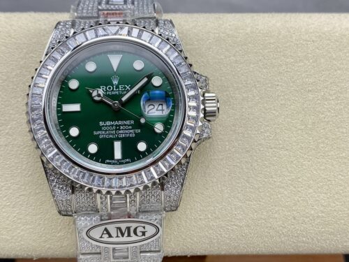 Replica Rolex Submariner Iced Out 116610LV 41mm Green Dial - Best shop to buy a Fake Rolex