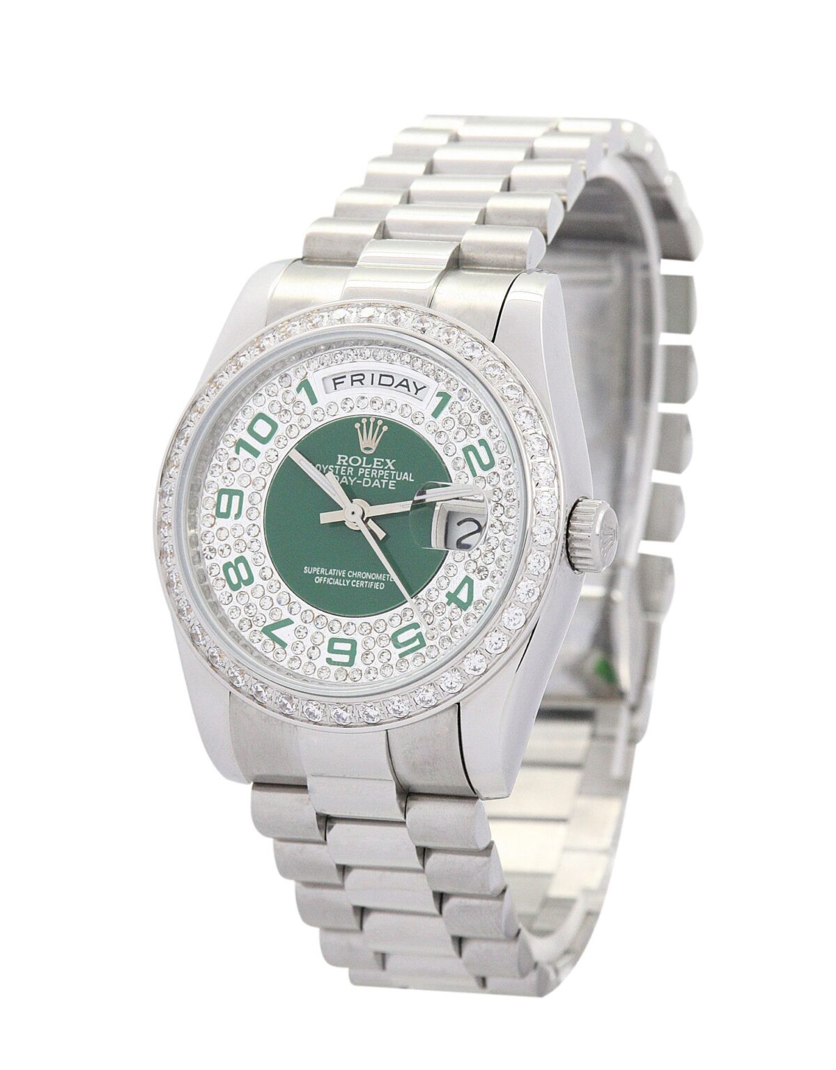 Replica Rolex Day-Date 118346 36mm Dial Green-Silver with diamonds - Best shop to buy a Fake Rolex