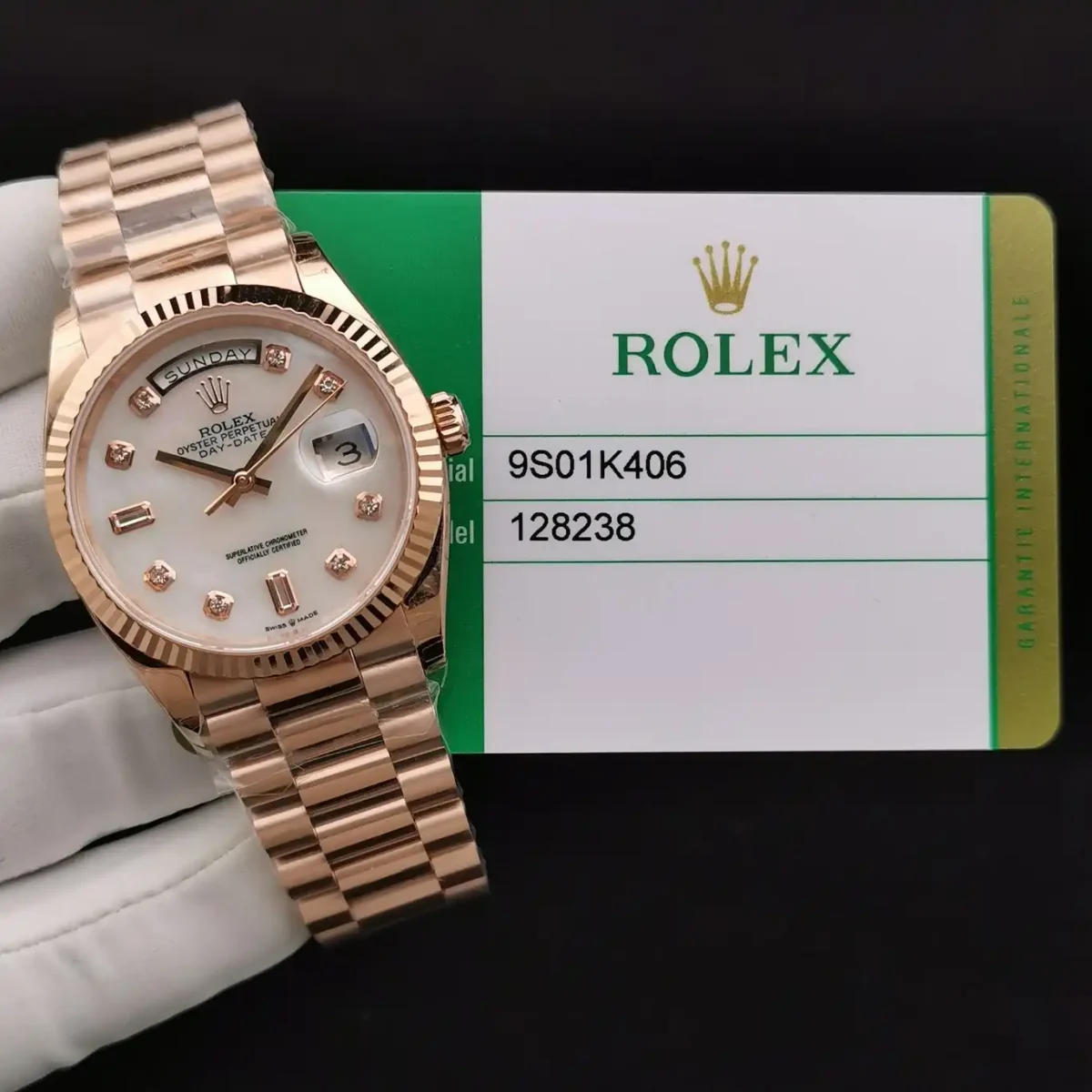 Replica Rolex Day-Date 128238 36mm Mother of Pearl Diamonds Dial 1 - Best shop to buy a Fake Rolex