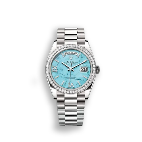 Replica Rolex Day-Date 36 mm Turquoise Dial 128349RBR Front - Best shop to buy a Fake Rolex