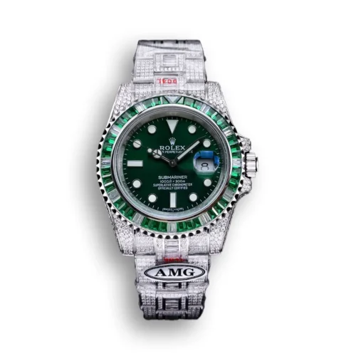 Replica Rolex Submariner Iced Out 116610LV Green Dial 40mm Green Bezel front - Best shop to buy a Fake Rolex